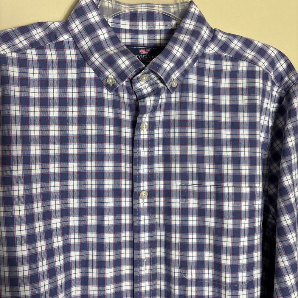 Vineyard Vines Classic Fit Murray Shirt Button Down Blue White Plaid Men's M